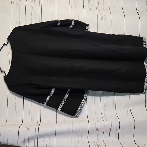 For Cynthia Black Dress Fringe Trim Bell Sleeve Black Dress, SIZE M - Picture 4 of 7